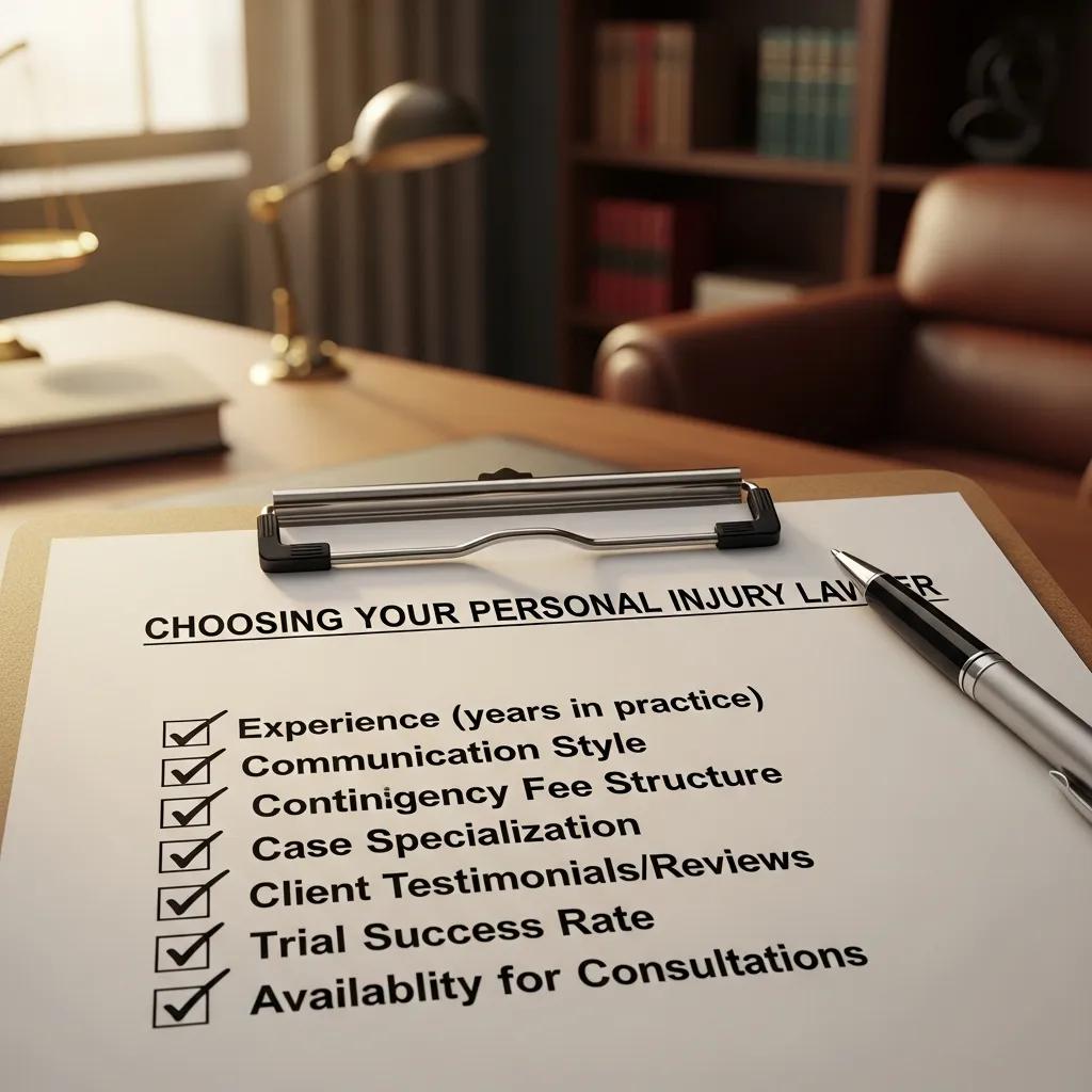 Checklist for selecting a personal injury lawyer, highlighting key criteria for informed decision-making