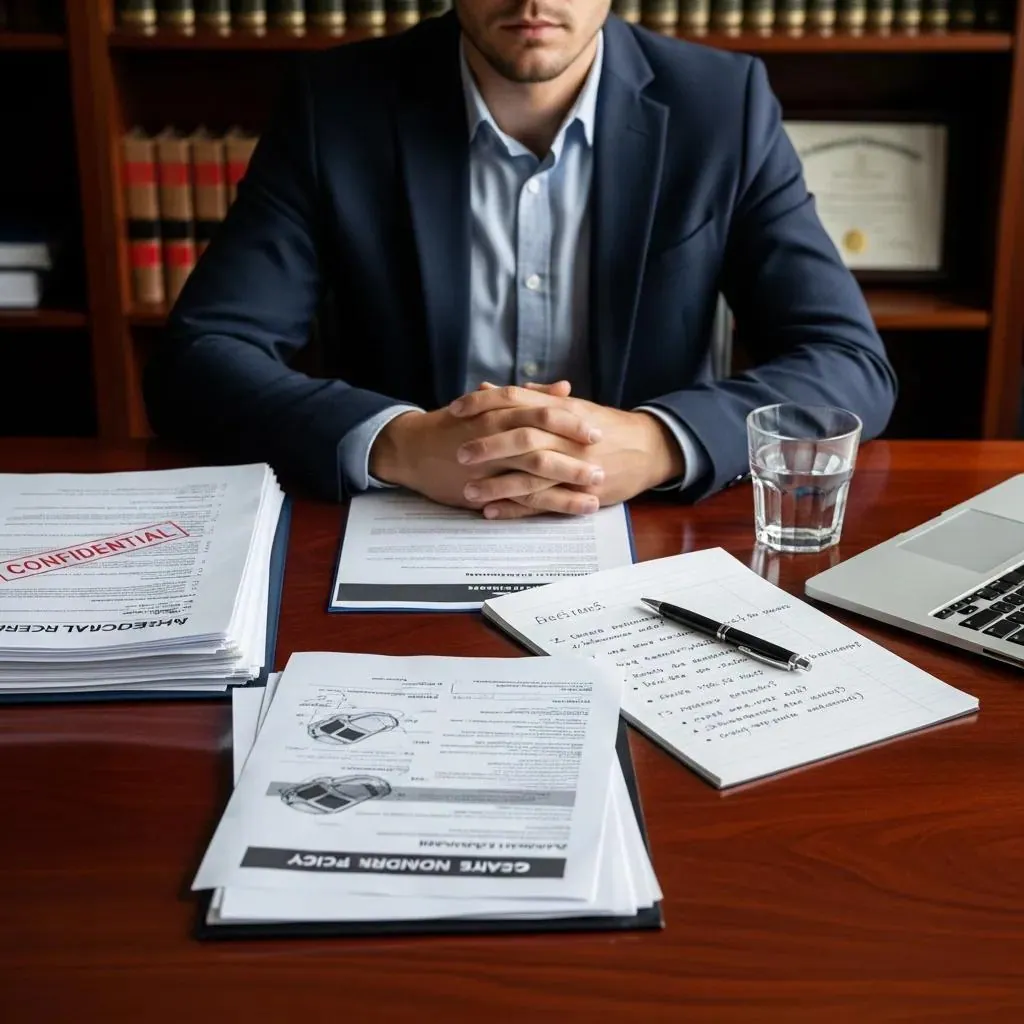 Client preparing documents for personal injury attorney consultation