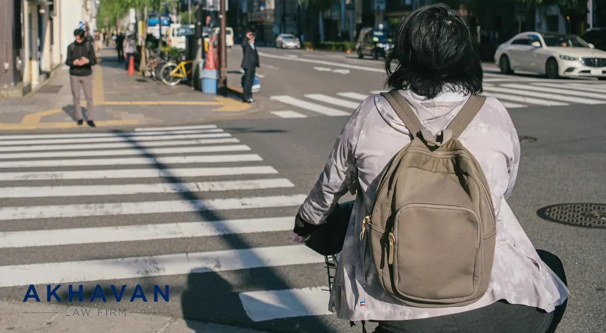 Pedestrian crosswalk on a busy California street.