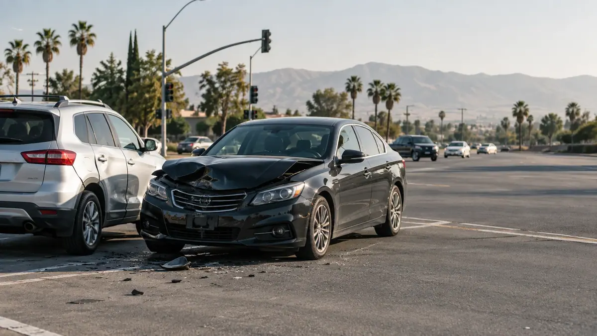 Damaged vehicle after a traffic collision on a California street