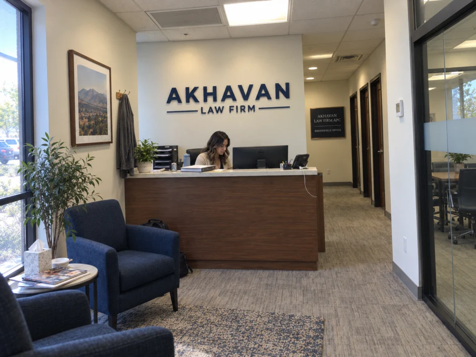 Reception area at the Akhavan Law Firm APC Bakersfield office